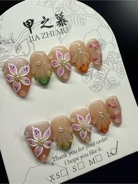3D Floral Nude Press-On Nails large